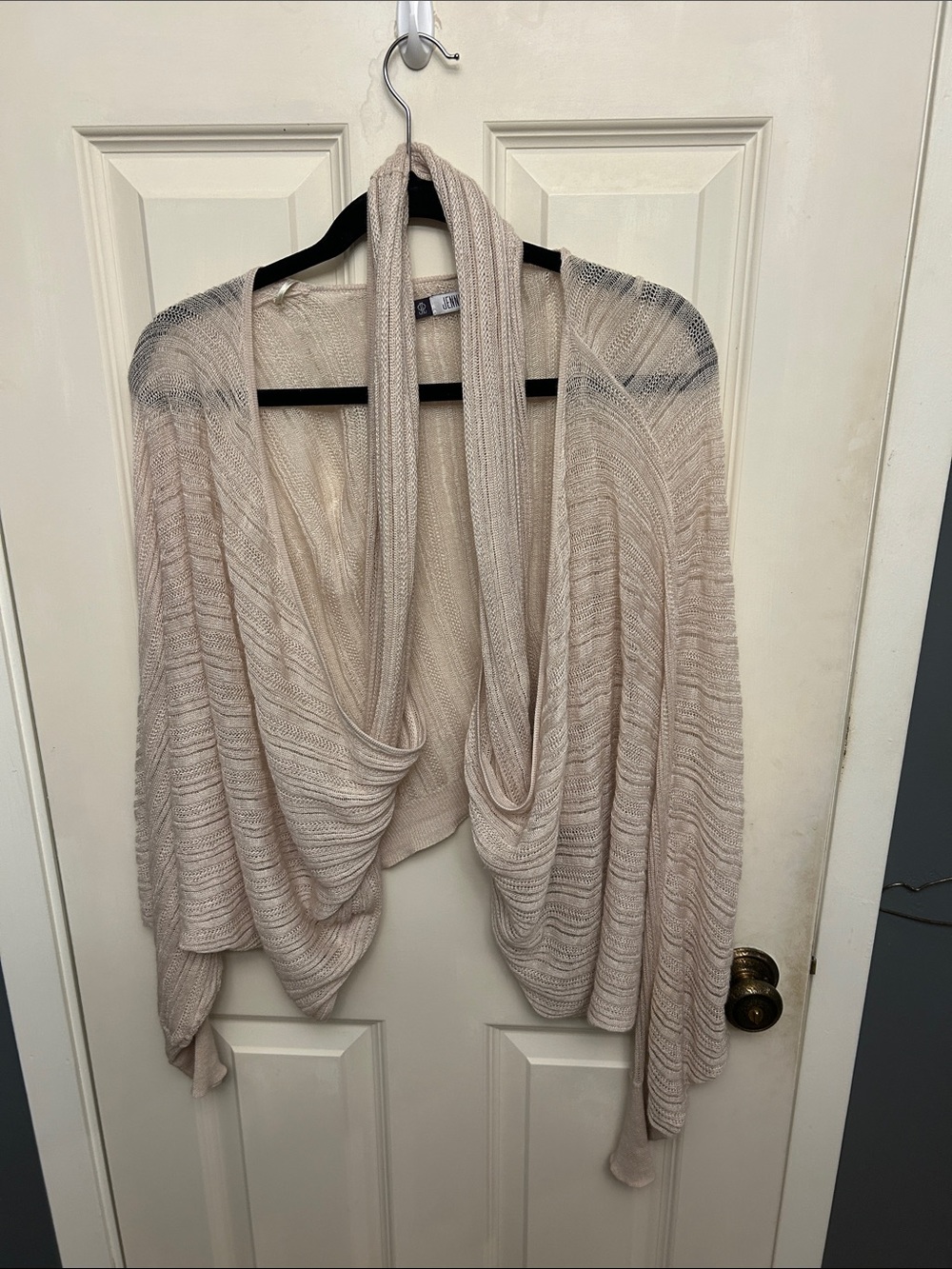 Jennifer Lopez Lightweight Beige Open-Front Draped Cardigan